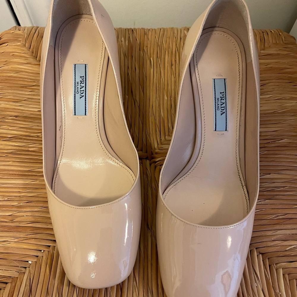 Prada Cream High Heel Pumps with Glossy Finish